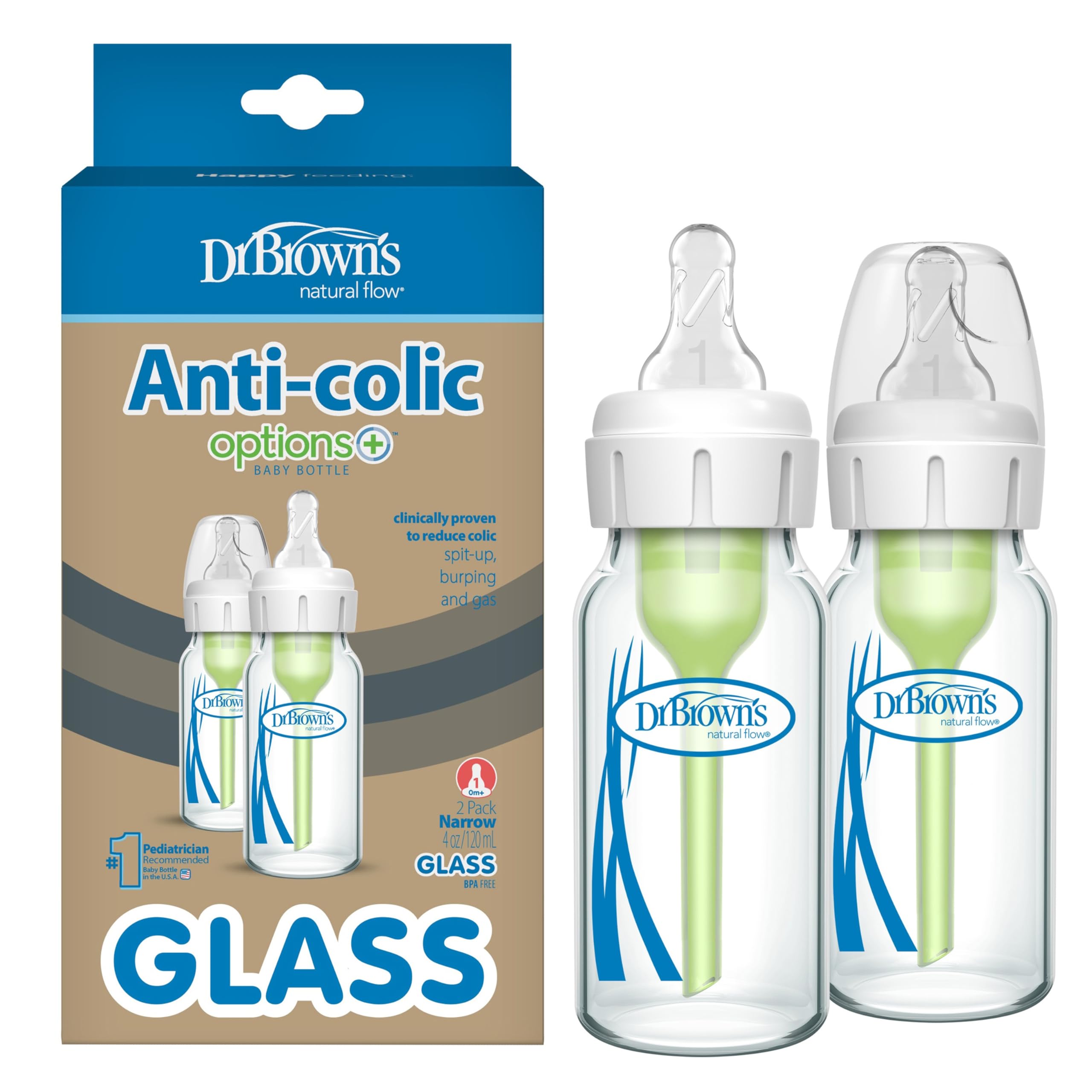 Anti-colic Options+ Glass Baby Bottles